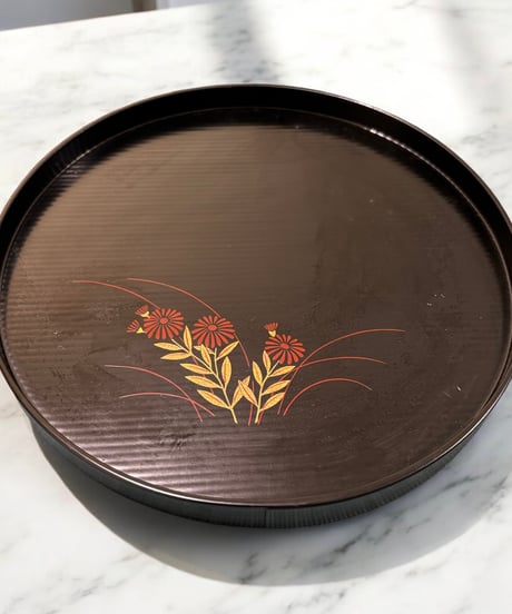 象彦 漆器 丸盆 なでしこ 花 天然木 お盆 菓子盆 トレー 盆 漆 京都 合成漆器 骨董品 アンティーク