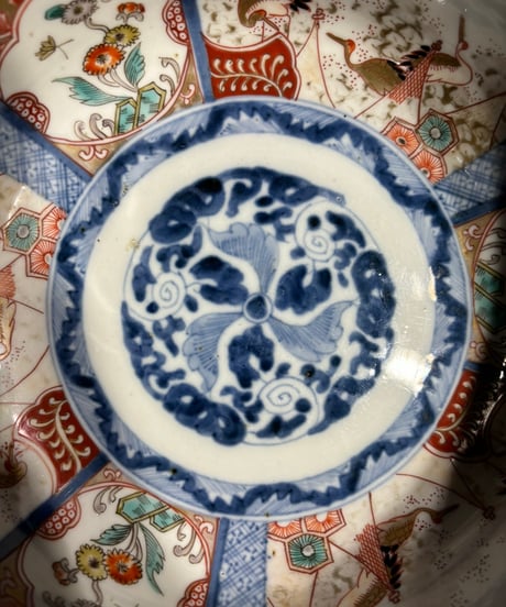 古伊万里 中鉢 [松竹梅鶴花窓絵紋柄] 色絵 盛り皿 飾り皿 鉢 大鉢 深鉢 器 伊万里 江戸時代 和食器 骨董品