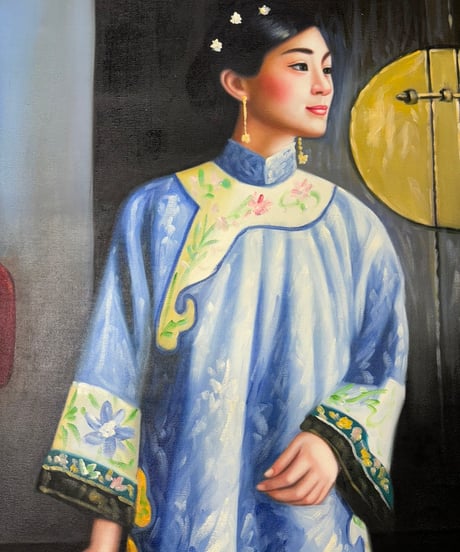 中国美術 油絵【人物画】額装 壁掛 絵画 色絵 民国 古美術 アンティーク コレクション