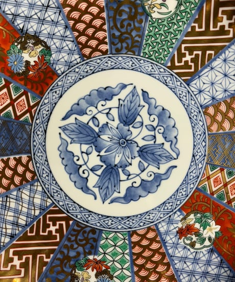龍峰窯 色絵 大皿 [祥瑞花丸紋] 金彩 花風流 平皿 丸皿 小皿 取り皿 飾り皿 和食器 骨董品 アンティーク