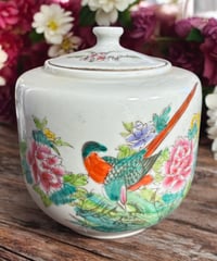 茶壺 [漢詩草花鳥図] 中国雑貨 壺 フラワーベース 花瓶 花入れ 丸壺 花器 陶器 古美術 骨董品 アンティーク