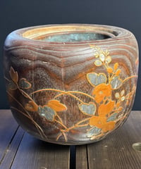 桐火鉢 手あぶり 蒔絵 煙草盆 蝶草花図 火鉢 陶器 時代物 古道具 骨董品 アンティーク