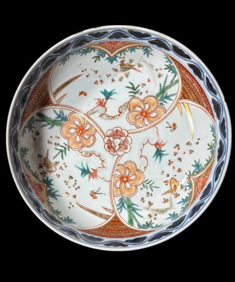 古伊万里 大鉢 鳥梅竹文図 盛り鉢 色絵 鉢 取り皿 飾り皿 和食器 陶器 伊万里 時代物 骨董品 アンティーク