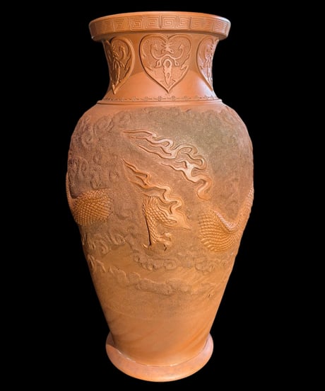 常滑焼 萬古焼 壺 龍 朱泥 フラワーベース 花瓶 花入れ 丸壺 花器 陶器 シノワズリ 大正 明治 古美術 骨董品 アンティーク