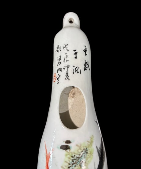 中国現地買入 一輪挿し [鯉] 壁掛け 中国雑貨 花瓶 フラワーベース 色絵 陶磁器 陶器 骨董品 アンティーク