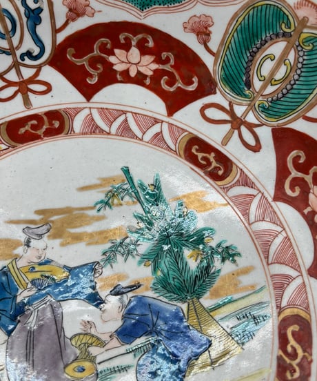 【2客セット】古伊万里 赤絵 大鉢 人物軍配文図 金彩 盛り鉢 鉢 取り皿 飾り皿 和食器 陶器 伊万里 骨董品 アンティーク