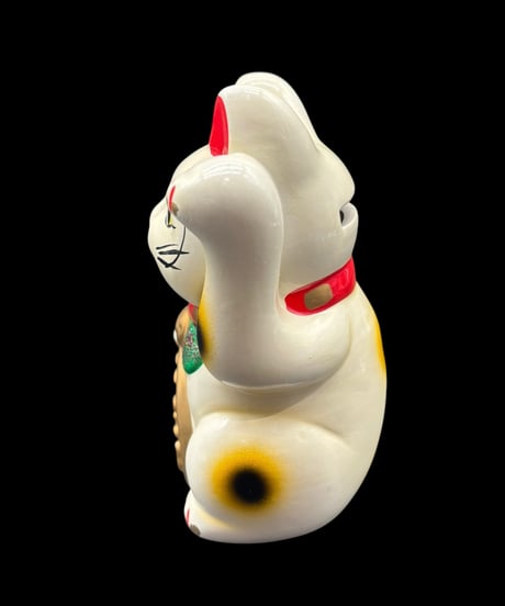 開運堂 招き猫 千万両 白猫 左手 縁起物 開運 商売繁盛 貯金箱 陶器 昭和 レトロ 工芸品 インテリア 骨董品 アンティーク