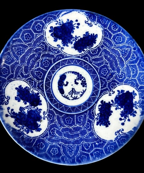 染付 平皿 [松竹梅文絵] 丸皿 大皿 取り皿 盛り皿 飾り皿 和食器 骨董品 アンティーク