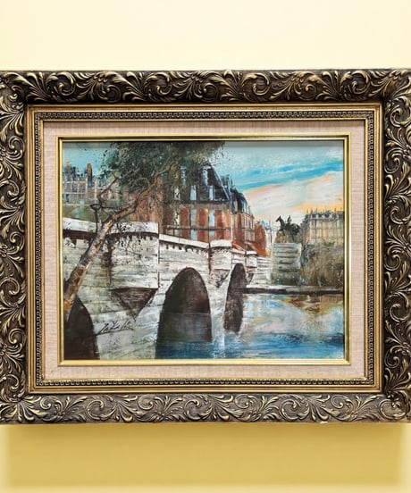 油絵 パリ ポンヌフ 金額 風景 油彩 額装 額 壁掛 絵画 色絵 雑貨 ゴージャス インテリア アンティーク コレクション