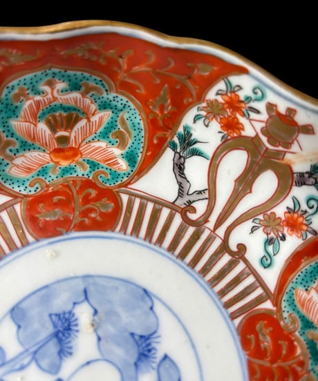 【3客セット】 江戸時代 古伊万里 金彩 赤絵 松草花文図 小皿 なます皿 冨貴長春 取り皿 飾り皿 和食器 陶器 骨董品 アンティーク