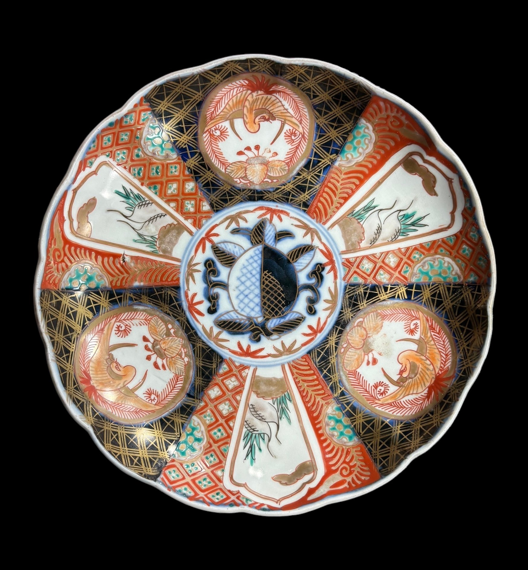 伊万里 大皿 [草花文鶴窓絵] 色絵 取り皿 盛り皿 飾り皿 器 古伊万里