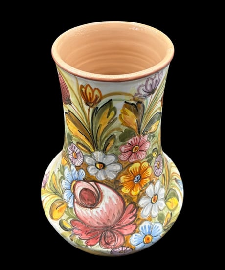イタリア製 手描き 花瓶 花柄 丸形 フラワーベース 花入れ 花器 陶器 インテリア 骨董品 アンティーク