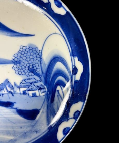 染付 平皿 [山水風景絵] 丸皿 大皿 取り皿 盛り皿 飾り皿 和食器 大正 昭和 骨董品 アンティーク