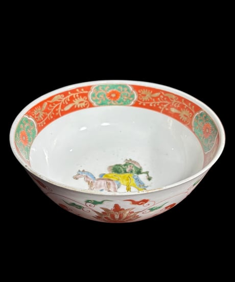 色絵 大鉢 [馬 雲 紋 花柄] 盛り皿 飾り皿 大皿 大深鉢 中華風 和食器 骨董品