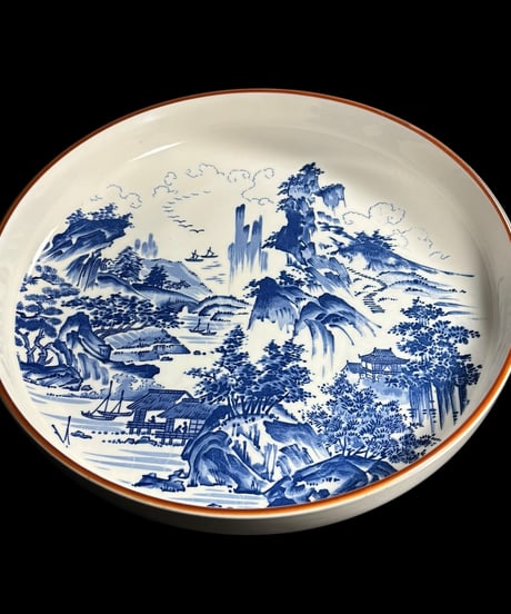 染付 深皿 [風景絵] 時代物 丸皿 鉢 取り皿 盛り皿 飾り皿 レトロ 和食器 骨董品 アンティーク
