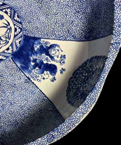 蔵出し 古伊万里 染付 大鉢 唐子 松竹梅 盛り鉢 鉢 飾り皿 和食器 陶器 時代物 骨董品 アンティーク