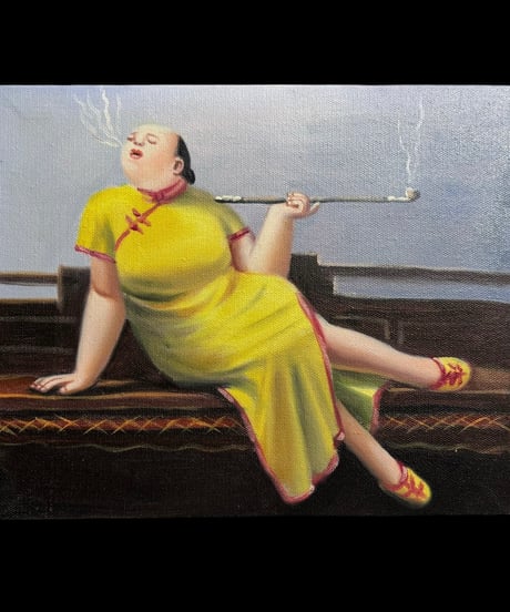 油絵【人物絵】中国雑貨 油彩 額装 壁掛 絵画 色絵 中国 民国 古美術 雑貨 インテリア アンティーク コレクション