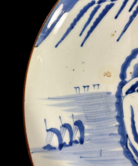 古伊万里 江戸 染付 大皿 山水図 丸皿 平皿 取り皿 盛り皿 飾り皿 時代物 和食器 骨董品 アンティーク