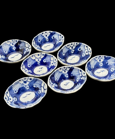 【7客セット】蔵出し 古伊万里 手描き 染付 藍 豆皿 醤油皿 手塩皿 小鉢 時代物 和食器 骨董品 アンティーク