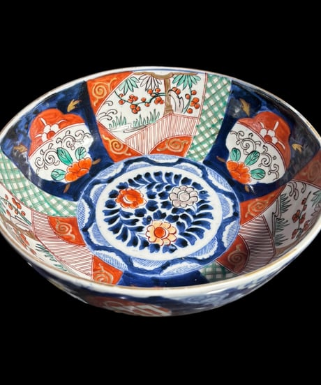 古伊万里 色絵 大鉢 梅草花文図 盛り鉢 取り皿 飾り皿 和食器 陶器 伊万里 時代物 骨董品 アンティーク