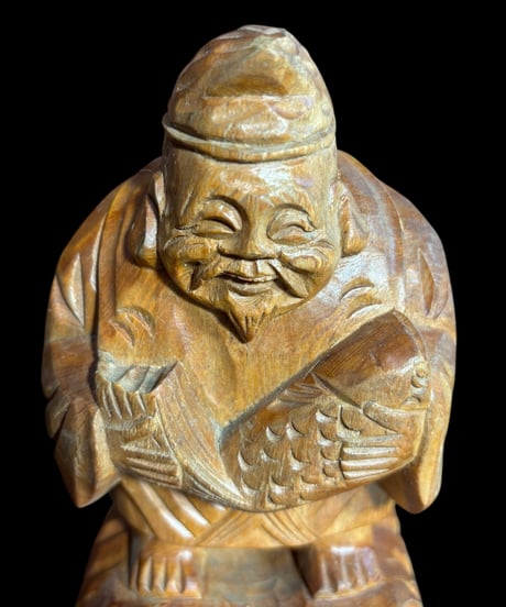 木彫り 恵比寿 七福神 木製 恵比寿様 開運 縁起物 彫刻 仏像 古美術 インテリア 置物 オブジェ 骨董品 アンティーク