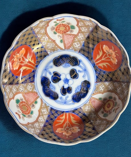 伊万里 金彩 色絵 [窓絵草花文図] なます皿 丸皿 取り皿 飾り皿 和食器 時代物 古伊万里 陶器 骨董品 アンティーク