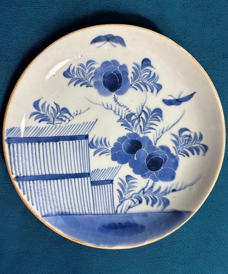 古伊万里 染付 [蝶牡丹絵] 中皿 大皿 平皿 取り皿 盛り皿 飾り皿 和食器 伊万里 骨董品 アンティーク