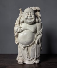 白材 布袋尊 七福神 布袋様 開運 縁起物 彫刻 仏像 象牙風 古美術 インテリア 置物 オブジェ 骨董品 アンティーク