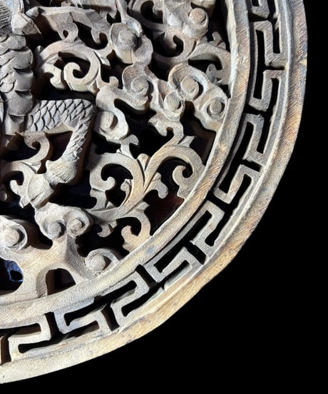 中国手彫り彫刻パネル [麒麟] 木彫り 中国 木製 和風 手彫り 彫刻 キリン 中国雑貨 壁飾り インテリア レトロ アンティーク