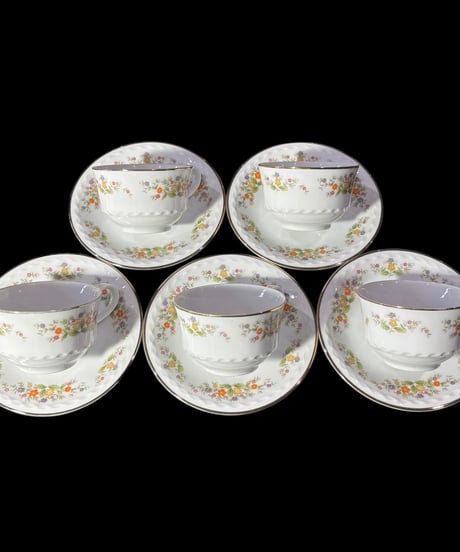 【5客揃】 昭和 レトロ カップ&ソーサー 花柄 マグカップ 紅茶 コーヒー カップ 茶器 アンティーク