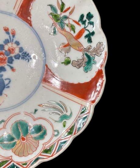 古伊万里 花型皿 [野菜草花文] 色絵 染付 年代物 大皿 平皿 取り皿 盛り皿 飾り皿 伊万里 和食器 骨董品 アンティーク