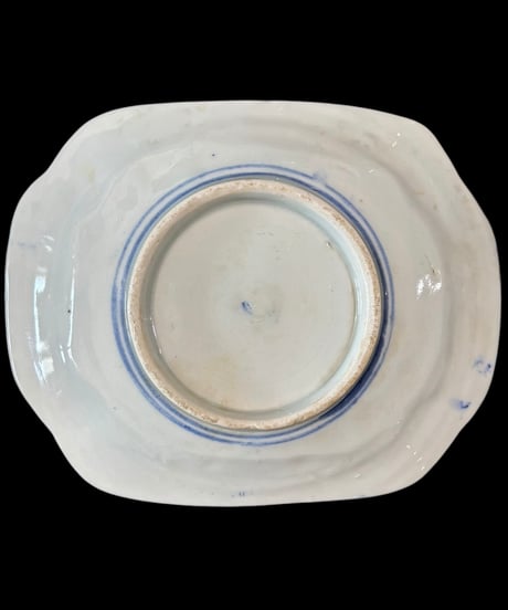 隅切四方皿 [竹虎図] 明治 染付 伊万里 印判 丸皿 盛り皿 飾り皿 古伊万里 古美術 和食器 骨董品 アンティーク