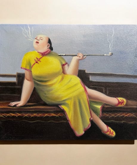 油絵【人物絵】中国雑貨 油彩 額装 壁掛 絵画 色絵 中国 民国 古美術 雑貨 インテリア アンティーク コレクション