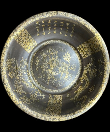 中国雑貨 銅盆地 [龍 鳥 獅子 人物 風雲] ボウル 盆地 洗浄 中国 レトロ 骨董品 アンティーク