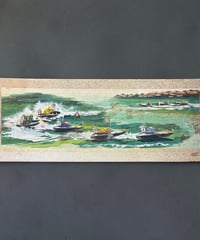 ボートレース 水彩画 木製 モーターボート 競艇 看板 雑貨 店舗装飾 インテリア レトロ アンティーク ヴィンテージ