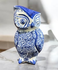 ふくろう 置物 梟 染付 フクロウ 縁起物 福 飾り 陶器 工芸品 インテリア 骨董品 アンティーク
