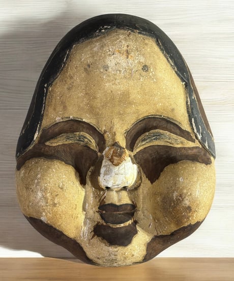能面 木彫り お面 小面 お多福様 おたふく様 彫刻 仏面 飾り 木面 壁掛け 縁起物 古美術 インテリア 骨董品 アンティーク