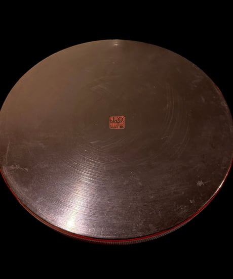 鎌倉彫 漆器 丸盆 波 天然木 お盆 菓子盆 トレー 盆 漆 骨董品 アンティーク