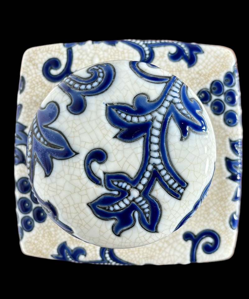 フローラル 花瓶 スクエア ジンジャー フタ付き クラックルスタイル