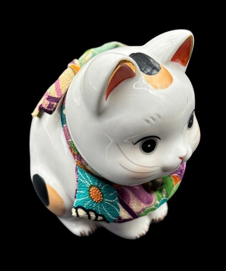 招き猫 彩絵福おじぎ猫 縁起物 開運 商売繁盛 陶器 昭和 レトロ 工芸品 インテリア 骨董品 アンティーク