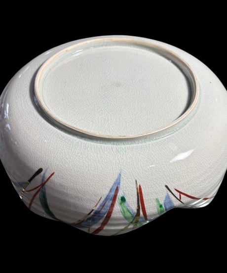 蔵出し 稲穂 飾鉢 花形鉢 色絵 大鉢 変形鉢 盛り皿 飾り皿 古美術 和食器 骨董品 アンティーク