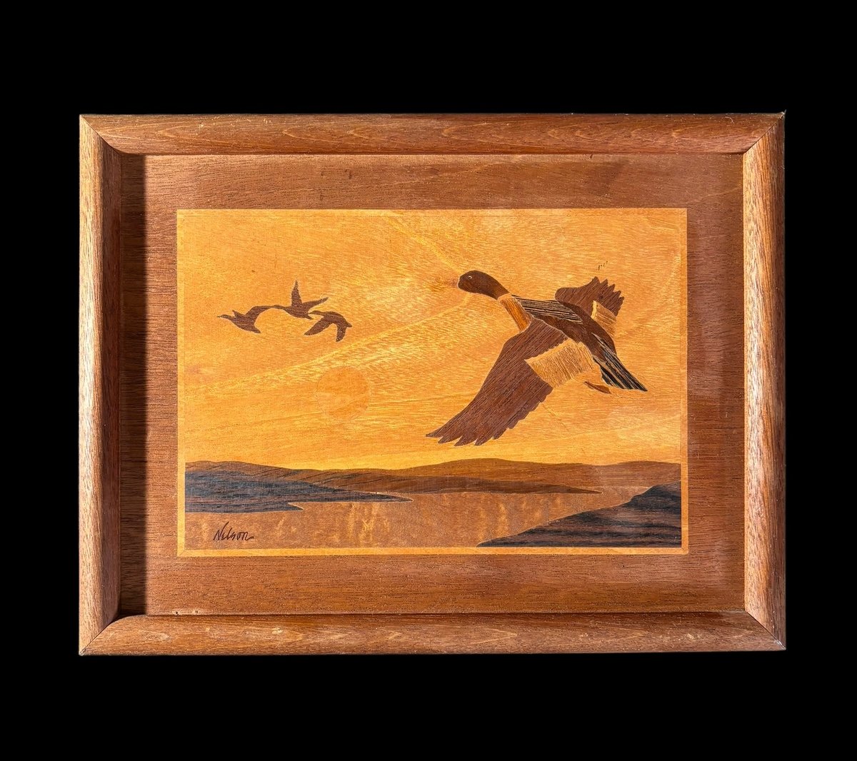 木象嵌 [風景飛鳥絵] 天然 木材 絵画 伝統工芸 美術品 装飾品