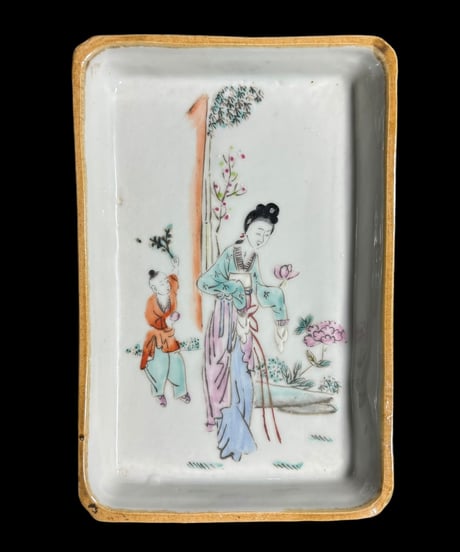 中国美術 美人 粉彩人物絵 清時代 中国雑貨 陶板 磁板 食器 インテリア 時代物 中国 陶器 骨董品 アンティーク