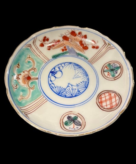 【2客セット】色絵 小皿 [松竹梅草花文鳥絵] 取り皿 盛り皿 飾り皿 和食器 骨董品 アンティーク