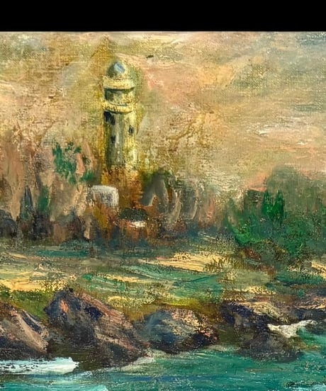 油絵 「海」 風景 油彩 額装 額 壁掛 絵画 色絵 雑貨 インテリア アンティーク コレクション