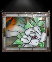 ステンドグラス 木蘭の花 マグノリア アート ガラス 木蘭 花 四角 パネル 装飾品 インテリア 骨董品 アンティーク ヴィンテージ
