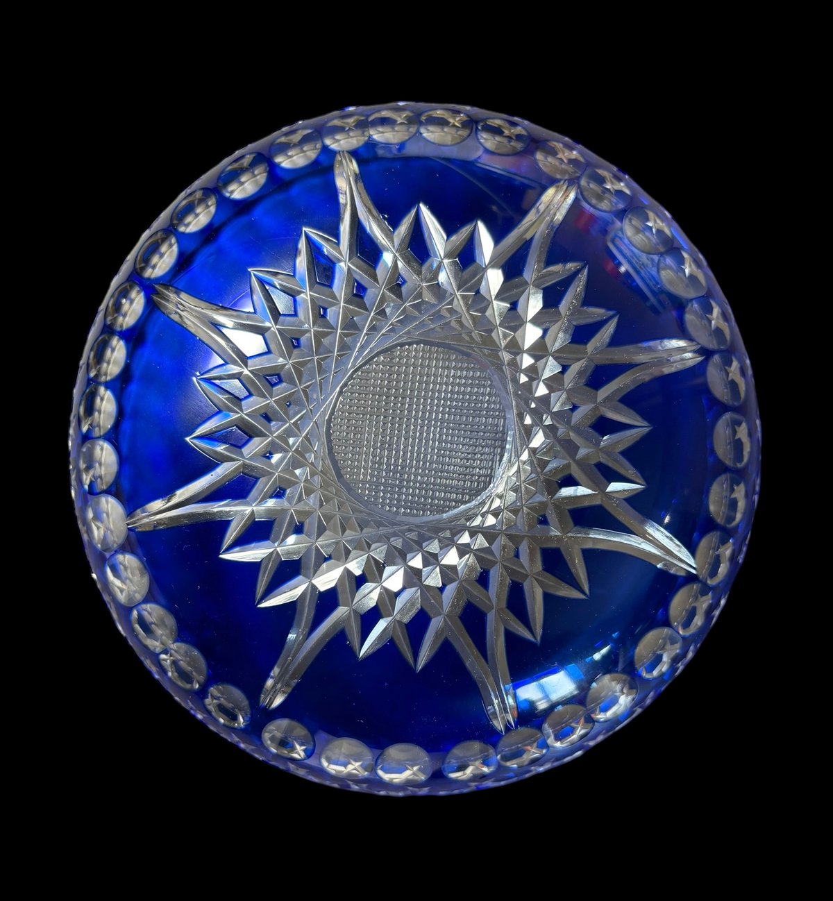 骨董　時代ガラス　青色被せ　精密カット　星切子　中鉢　小皿　１客 伝統工芸】田島硝子 江戸切子 星切子 オールド 瑠璃（ブルー