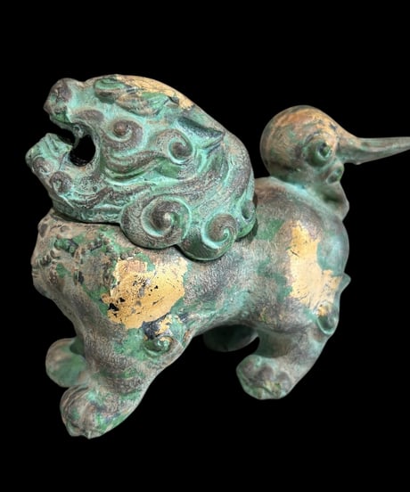 福徳獅子 香炉 鋳鉄製 唐獅子 狛犬 置物 美術品 縁起物 オブジェ 陶磁器 陶器 骨董品 アンティーク