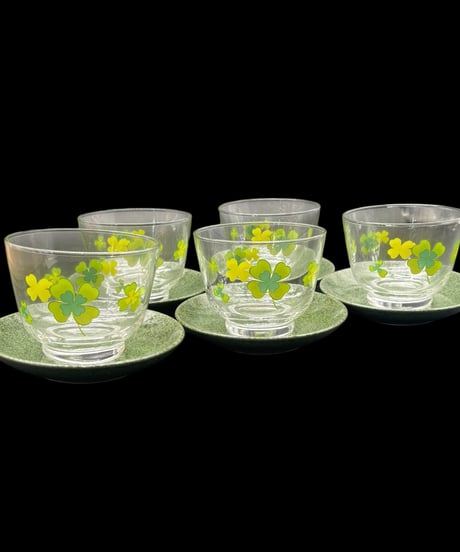 【5客組】 昭和レトロ Aito 冷茶揃 クローバー グラス 茶器 ガラス 陶器 時代物 骨董品 アンティーク