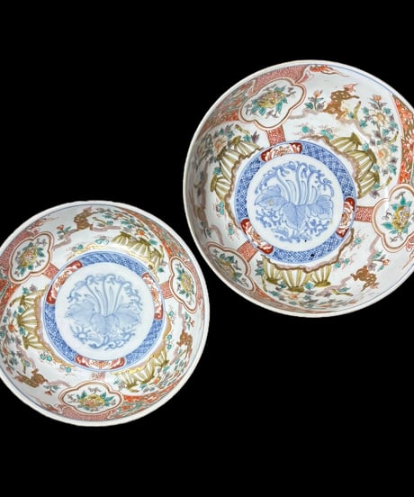 【現品限り!!】2組鉢 伊万里 獅子草花文図 金彩 赤絵 色絵 鉢 丸皿 盛り皿 飾り皿 江戸 古伊万里 古美術 和食器 骨董品 アンティーク